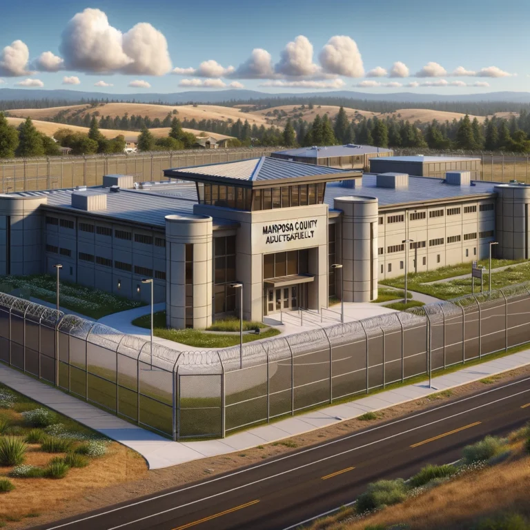 Illustration of the Mariposa County Adult Detention Facility with a rural design and secure entrance.