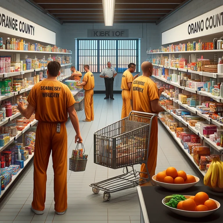  Inmates at the Orange County Men's Jail commissary selecting essential items, supervised by jail staff.