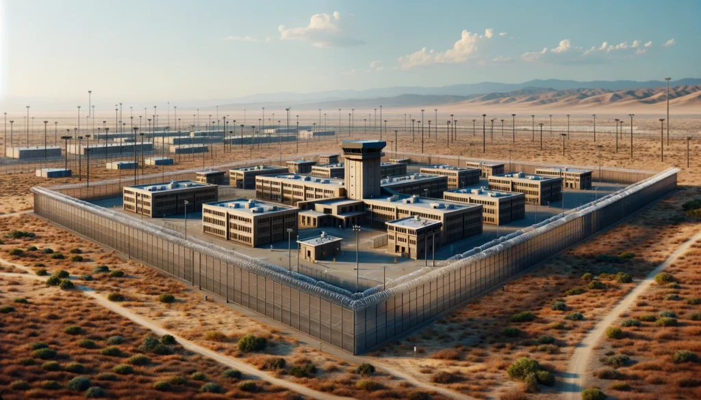 The Tulare County Men's Correctional Facility in a semi-arid landscape with low-rise buildings